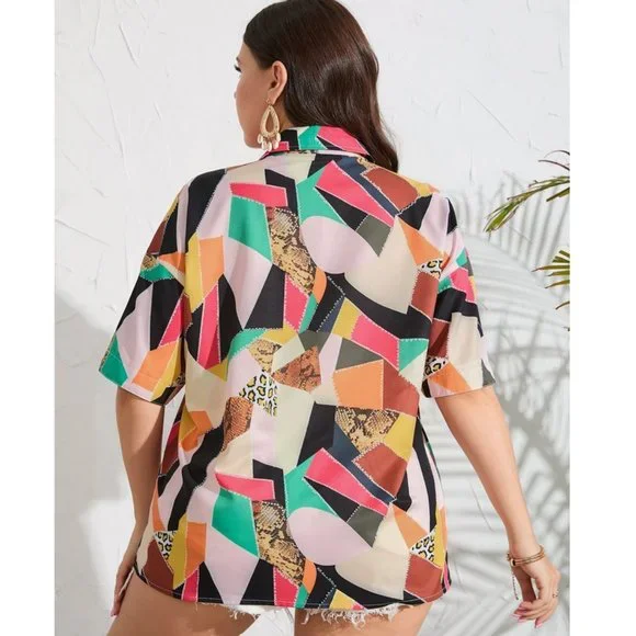 SHEIN Plus Geo Print Drop Shoulder Blouse in 4XL (20) NWOT - Picture 2 of 6